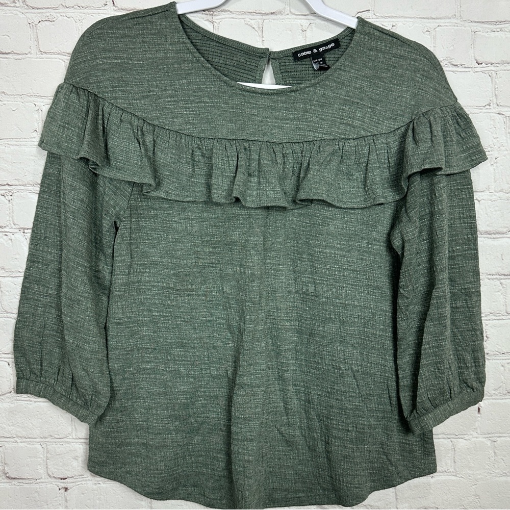 Cable and Gauge Shirt Top Blouse Ruffles‎ Boho Viscose Blend Casual, Sz S